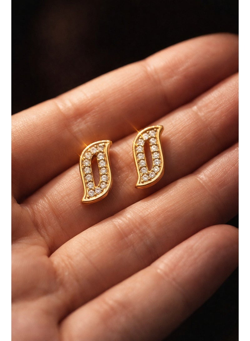3Diamonds Gold Plated Letter D Stud Earrings for Women | Zircon Stones, Elegant Design - Image 2